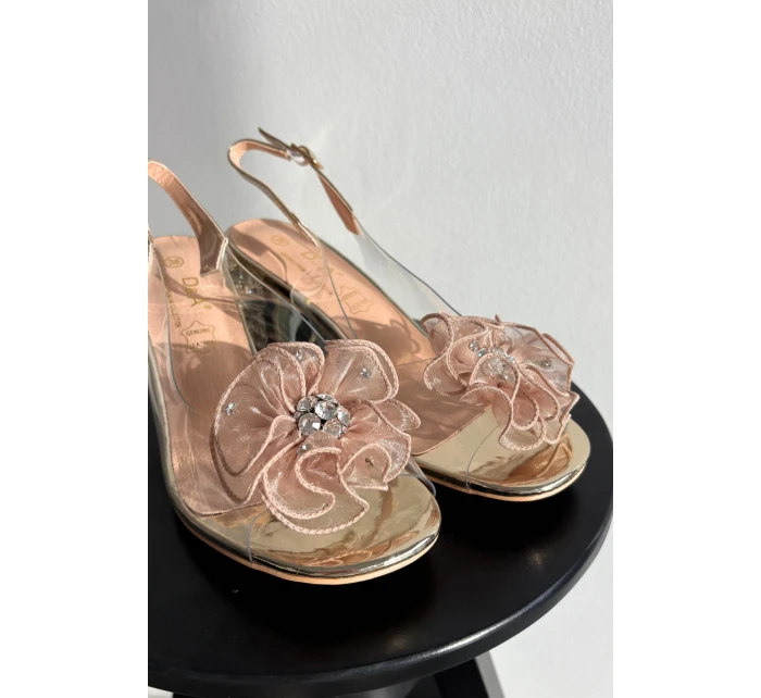 Sandály na podpatku s ozdobou D&A model 21900326 zlaté - S.Barski