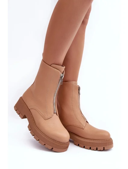 Kožené ploché kotníkové boty se zipem Camel Vimal Kožené ploché kotníkové boty se zipem Camel Vimal