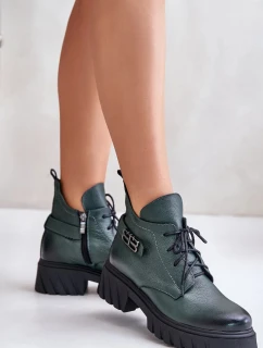 Dámské kožené kotníkové boty Zazoo s nízkou špičkou – tmavě zelené