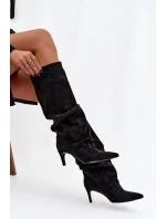 kozačky na jehlovém podpatku z veluru vyhřívané černé model 21757771 - Boto