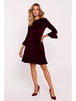 M825 Sametové šaty s volánky - bordó