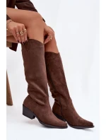 Dámské kotníkové kovbojky na podpatku Esmira z eko‑zamszu – hnědé Dámské kotníkové kovbojky na podpatku Esmira z eko‑zamszu – hnědé