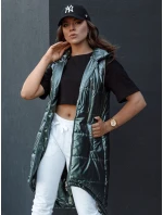 Dámská prošívaná vesta s kapucí dlouhá MERIS tmavě zelená FashionStreet TY4425