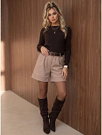 Elegantní dámské šortky s páskem, béžové, FashionStreet SY0628