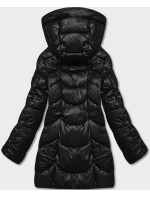 Volná černá dámská zimní bunda z ekologické kůže (AG2-J90)