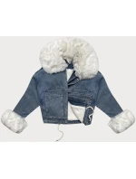 Světle krátká dámská džínová bunda s kožešinovou podšívkou model 21248492 - J.STYLE