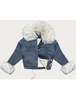Světle krátká dámská džínová bunda s kožešinovou podšívkou model 21248492 - J.STYLE