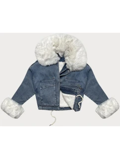 Světle krátká dámská džínová bunda s kožešinovou podšívkou model 21248492 - J.STYLE