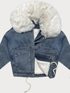 Světle krátká dámská džínová bunda s kožešinovou podšívkou model 21248492 - J.STYLE