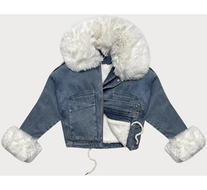Světle krátká dámská džínová bunda s kožešinovou podšívkou model 21248492 - J.STYLE