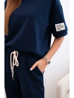 Dámský viskózový komplet s krátkým rukávem a nohavicemi námořnická modř Dámský viskózový komplet s krátkým rukávem a nohavicemi námořnická modř