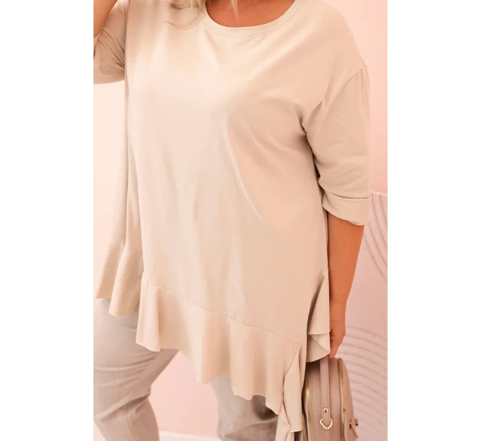 Dámská blůza Plus Size s model 21259120 kapsou a ohrnutým rukávem kiwi - K-Fashion