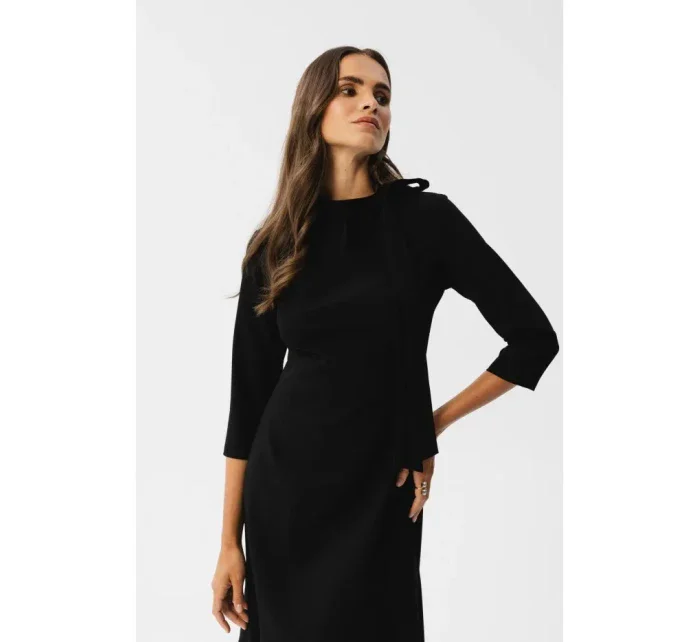 S346 Šaty s vázaným výstřihem - černé