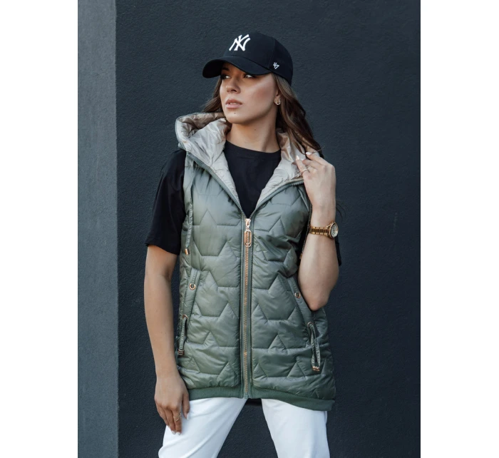 Dámská prošívaná vesta s kapucí GLITZY zelená FashionStreet TY4456