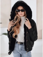 Dámská zimní bunda krátká s kožešinou černá model 21991168 - Dstreet