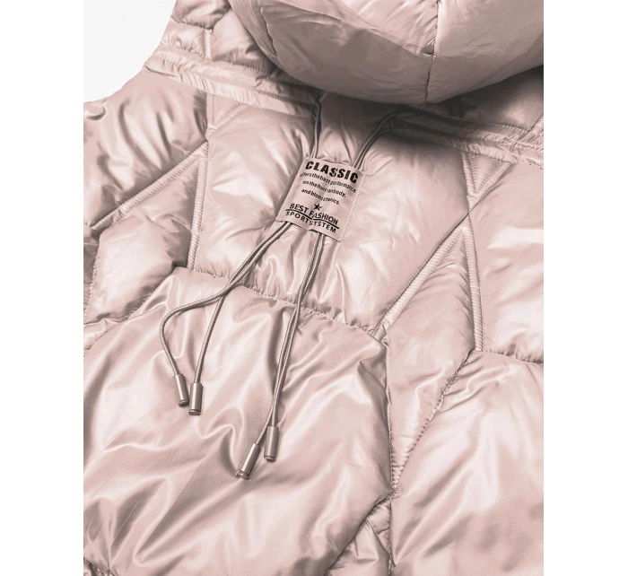 Krótki bezrękawnik damski z odpinanym kapturem Goodlookin blady różowy (B8258-51)