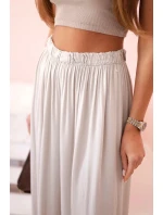 Široké dámské kalhoty s elastickým pasem tmavě béžová