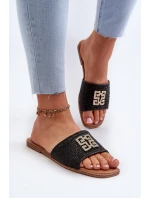 Ploché dámské žabky s pletením a ozdobou černé model 21657874 - EVENTO