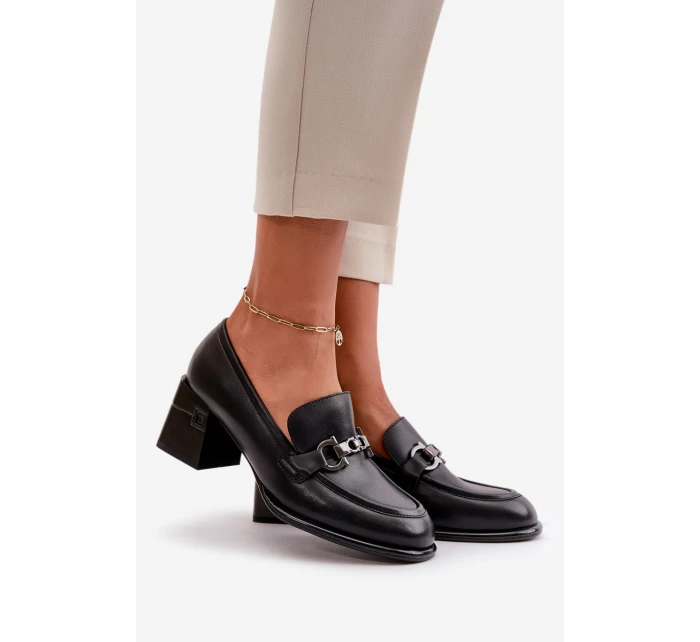 Elegantní Dámské Kožené Polobotky Na Podpatku Černé model 21668909 - VINCEZA