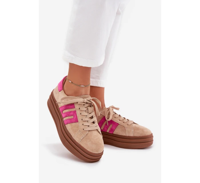 Dámské tenisky na platformě z přírodní semiš béžovo-růžové Eldira Dámské tenisky na platformě z přírodní semiš béžovo-růžové Eldira