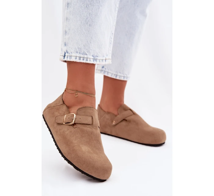 Dámské polobotky Eko semiš s zlatým přezkou Tmavě béžové Ismora