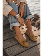Dámské Mokasíny Ploché S Mašlí A Fringingem Imitace Semiš Camel Bluebell Dámské Mokasíny Ploché S Mašlí A Fringingem Imitace Semiš Camel Bluebell