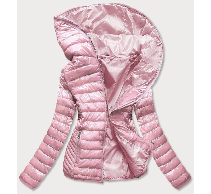 Růžová prošívaná dámská bunda s kapucí (B9561)