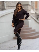 Dámský úpletový komplet v čokoládové barvě se sukní (82103)