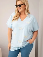 Dámská bavlněná halenka Plus Size s motýlky modrá