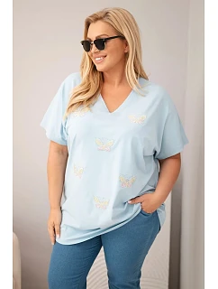 Dámská bavlněná halenka Plus Size s motýlky modrá
