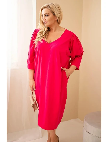 Dámské šaty Plus Size s kapsami fuchsiová