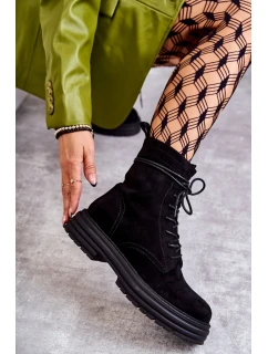 Dámské semišové boty se zavazováním Černé model 21598522 - S.Barski