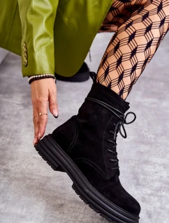 Dámské semišové boty se zavazováním Černé model 21598522 - S.Barski