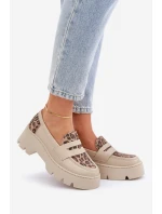 Dámské Kožené Mokasíny Na Platformě A Ploché Podpatky Leopardí Světle Béžové model 21683942 - Zazoo