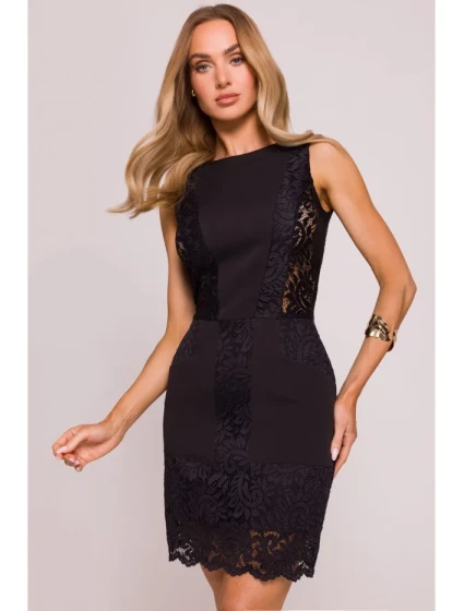 M864 Mini šaty s krajkovými panely - černé