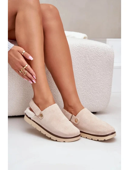 Dámské Pantofle Na Platformě Zateplené Kožíškem Typu Beránek Béžové Sanilora