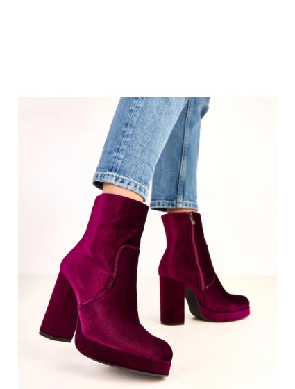Dámské kotníkové boty na podpatku RQ481 Vínová - BESTELLE Dámské kotníkové boty na podpatku RQ481 Vínová - BESTELLE
