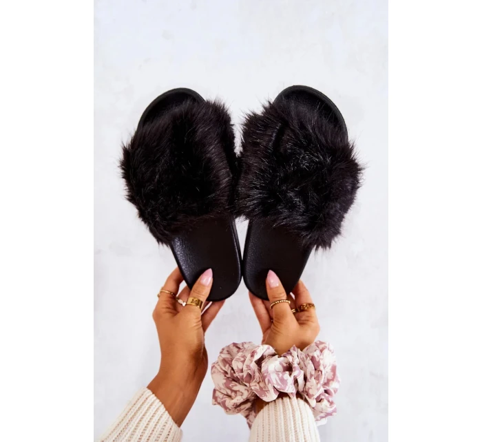 Dámské pantofle s kožíškem DZ821 Černá - Kesi Dámské pantofle s kožíškem DZ821 Černá - Kesi