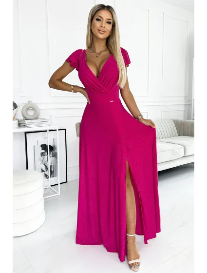 411-5 CRYSTAL třpytivé dlouhé šaty s výstřihem - FUSSION