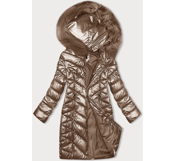 Prošívaná dámská zimní bunda v karamelové barvě model 21246958 - J.STYLE