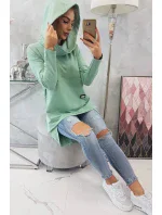 Mikina s kapucí s dlouhým zadním dílem tmavě mátová