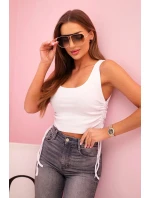 Dámská žebrovaná halenka se stahovací šňůrkou na bocích bílý