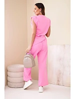 Komplet asymetrická halenka + kalhoty světle růžová