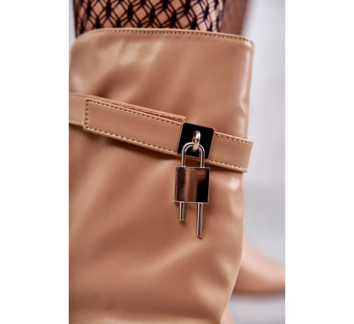 Kožené Kozačky Na Vysokém Podpatku béžové model 21599508 - Boto