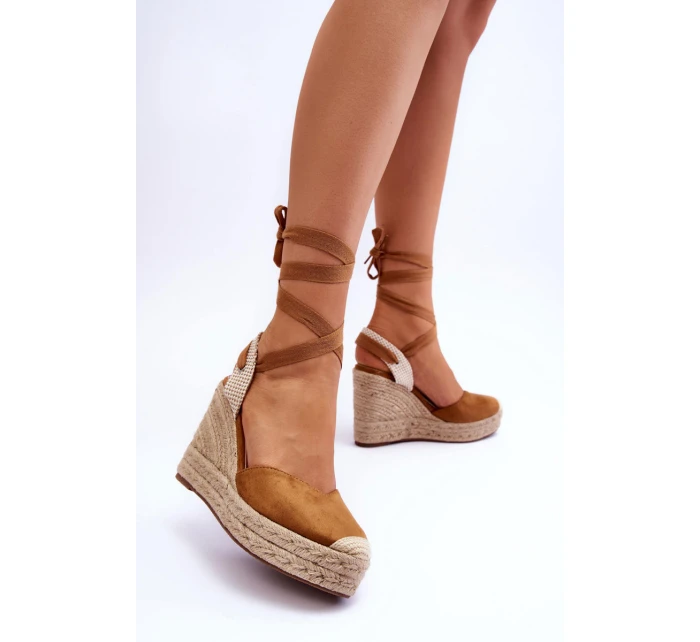 Vázané Sandály Na Vysokém Klínu velbloud Lendy Vázané Sandály Na Vysokém Klínu velbloud Lendy