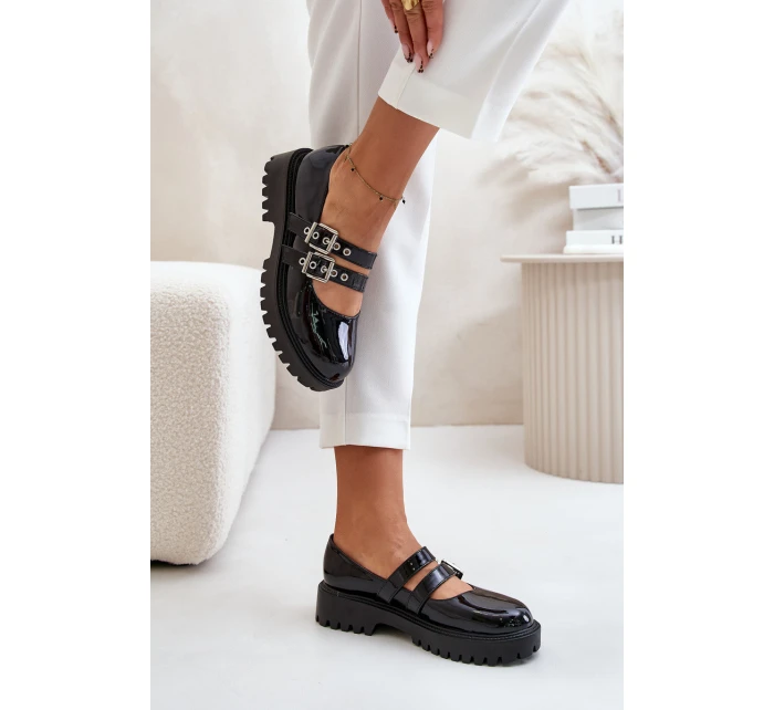 Dámské Lakované Polobotky S Pásky Černé Terione Dámské Lakované Polobotky S Pásky Černé Terione