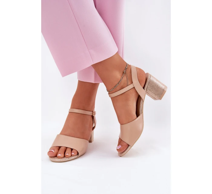Dámské sandály na podpatku model 21695205 béžové - VINCEZA