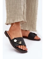 Dámské Pantofle Na Plochém Podpatku S Mašlí Černé Sallariela Dámské Pantofle Na Plochém Podpatku S Mašlí Černé Sallariela