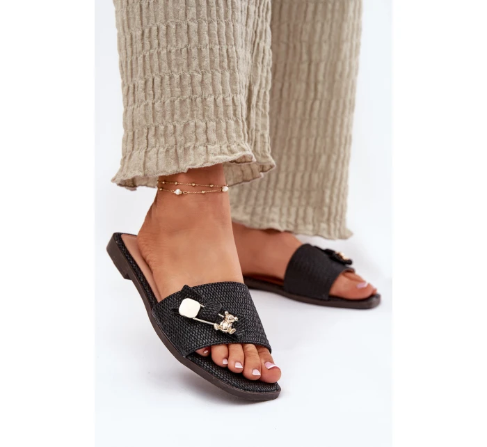 Dámské Pantofle Na Plochém Podpatku S Mašlí Černé Sallariela Dámské Pantofle Na Plochém Podpatku S Mašlí Černé Sallariela