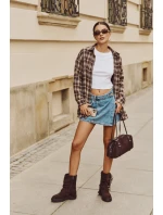 Zateplené dámské kotníkové boty s třásněmi a na ploché podrážce čokoládové model 21709285 - Boto Zateplené dámské kotníkové boty s třásněmi a na ploché podrážce čokoládové model 21709285 - Boto